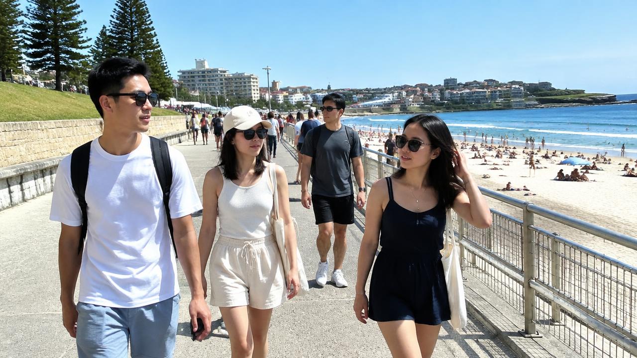 นักท่องเที่ยวเดินบนทางเดินริมชายหาดในออสเตรเลียช่วงฤดูร้อน