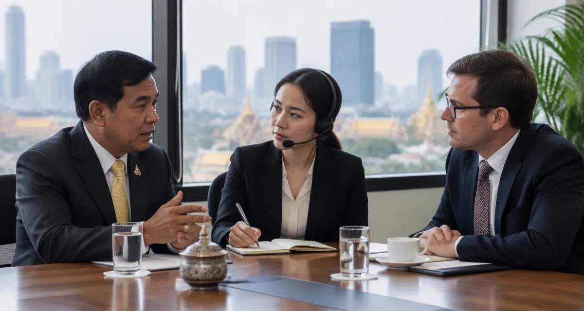 Interpreter assisting a meeting between an official and a foreign client — interpretation onsite
