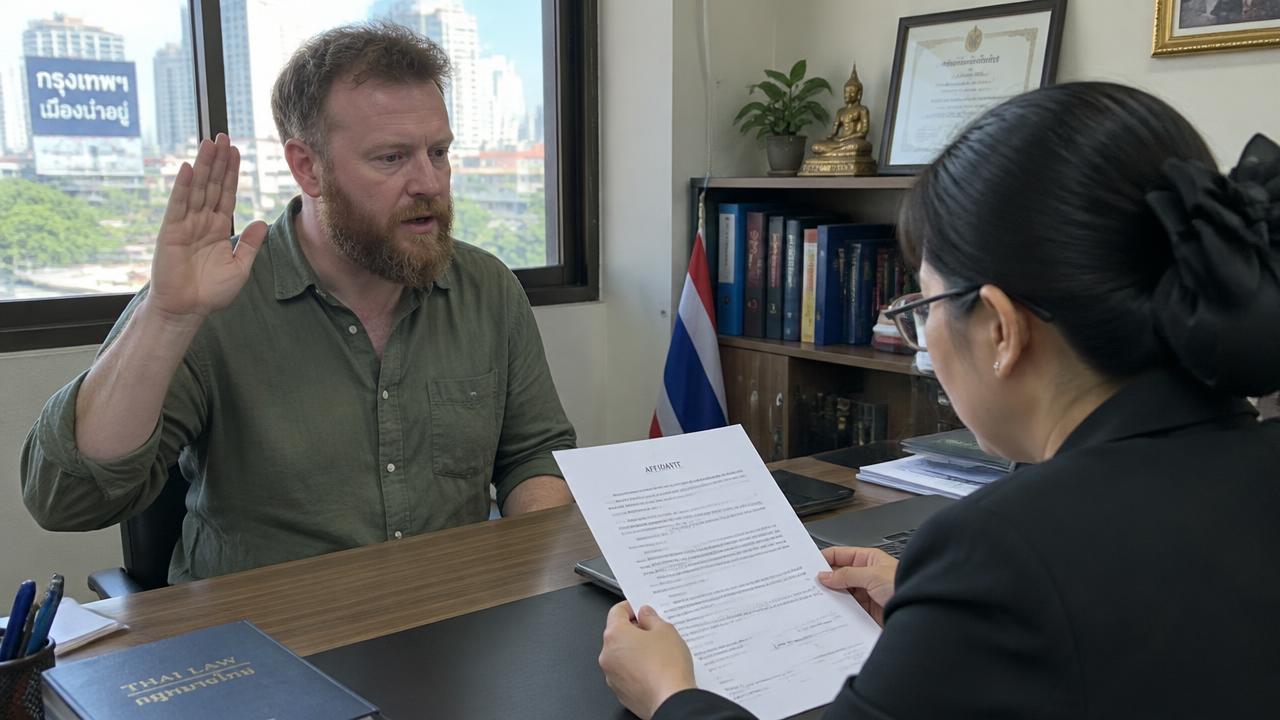 Irish client swearing an affidavit before a lawyer