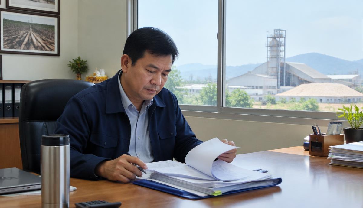 ผู้จัดการโรงงานแป้งมันในกำแพงเพชรตรวจแฟ้มเอกสาร