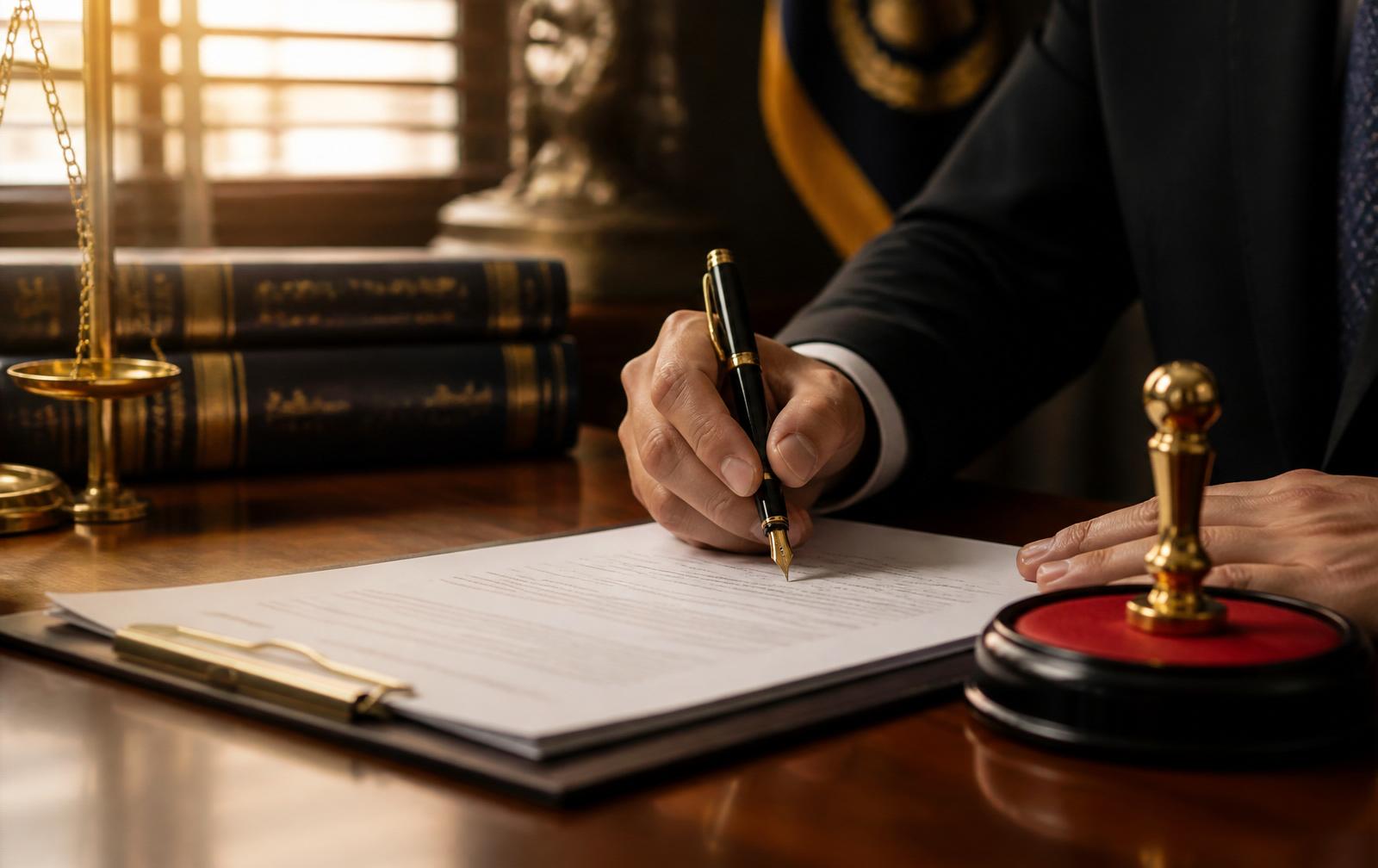 ทนายความเซ็นเอกสารพร้อมตราประทับ Notary Public