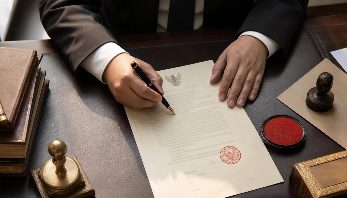ทนาย Notary Public รับรองลายมือชื่อบนเอกสารภาษาไทย พร้อมตราประทับแดงและปากกาหมึกซึม