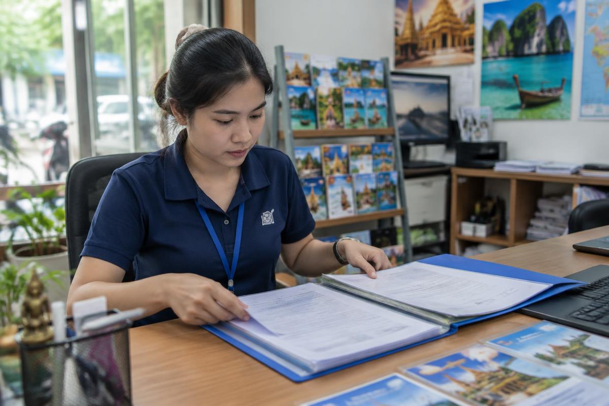 เจ้าหน้าที่บริษัทนำเที่ยวในกรุงเทพฯ ตรวจแฟ้มเอกสารจดทะเบียนบริษัทก่อนยื่นขอใบอนุญาต