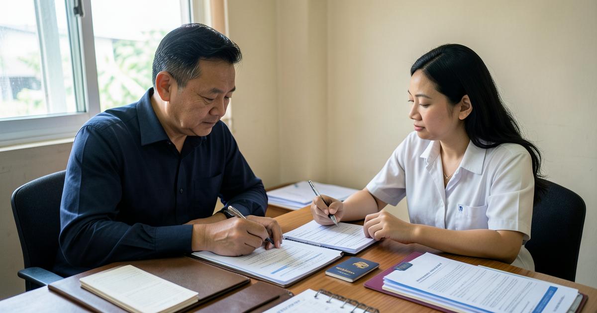 เจ้าหน้าที่ตรวจแฟ้มเอกสารคำขออยู่ต่อในราชอาณาจักร ตม.7 พร้อมพาสปอร์ตและสมุดบัญชีธนาคาร