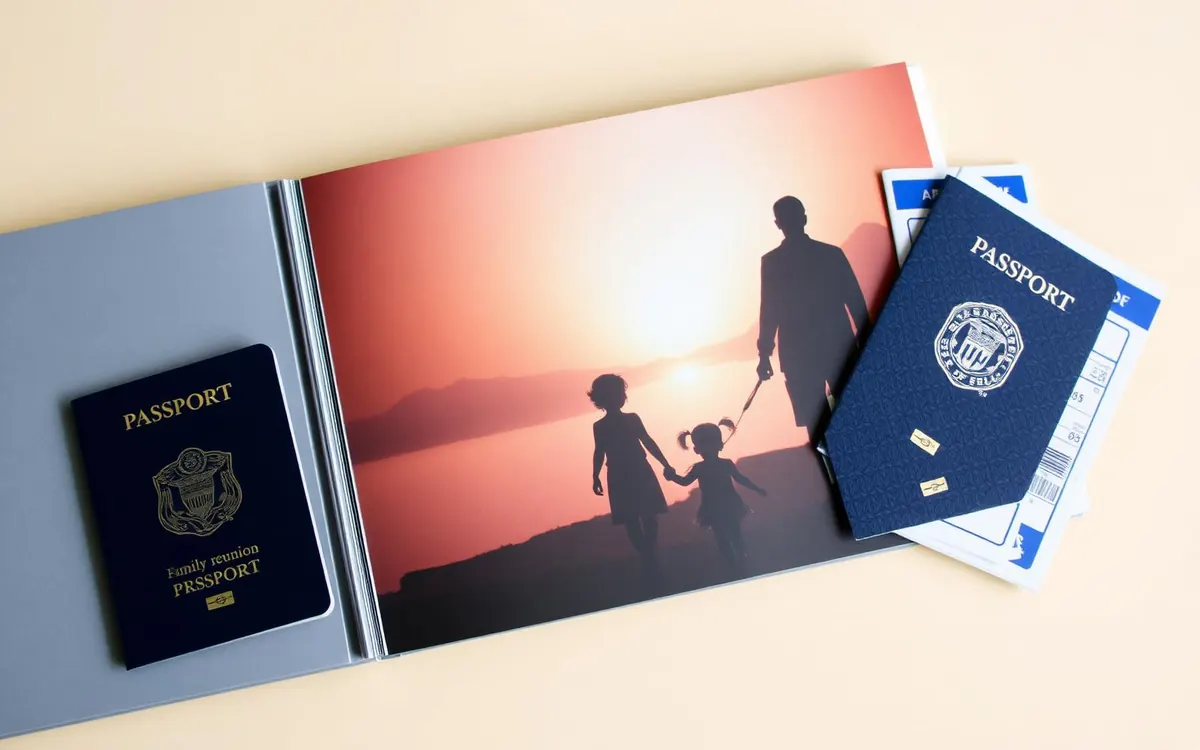 Family Reunion และ Spouse Visa — อัลบั้มรูปครอบครัวพร้อมพาสปอร์ตและใบสมัครวีซ่าติดตามครอบครัว