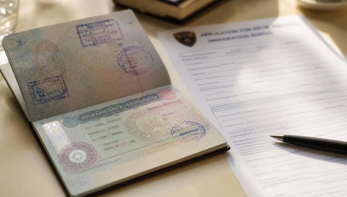 Thai visa for foreigners — passport with Thai visa sticker beside Immigration Bureau application form