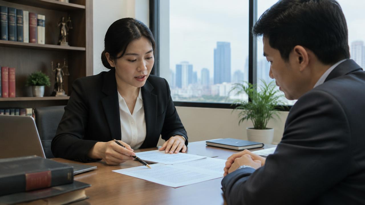 泰国律师在曼谷律师事务所向客户逐条解释合同条款